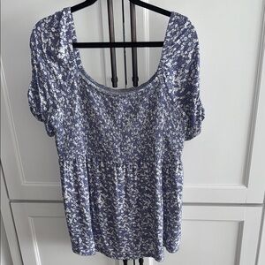 Blue and White Smocked Maternity Blouse